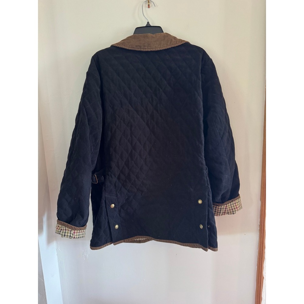Vintage Orvis Quilted Barn Jacket Plaid Lined Black XL Corduroy Trim Chore Coat - Picture 6 of 8